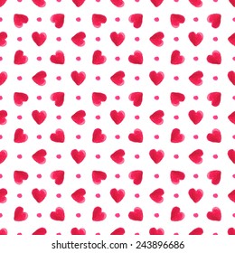 Watercolor red hearts pattern. Seamless vector texture for valentine's day.