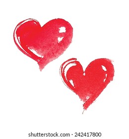 Watercolor red hearts for Valentine's day and Wedding.Vector illustration.