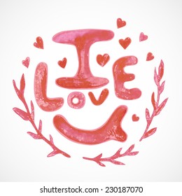Watercolor red "I love U" card
