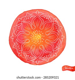  Watercolor red lotus flower isolated on white. Asian style. Vector logo. 