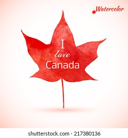 Watercolor red maple leaf. Vector. 