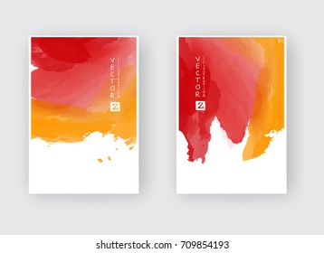 Watercolor red orange color autumn design banners set. Vector illustration