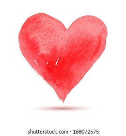 Watercolor red painted heart, vector element for your design