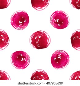 Watercolor red polka dots seamless pattern, hand painted background of pink grunge circle, watercolour vector design for textile, wallpaper, web design, wrapping, fabric, paper