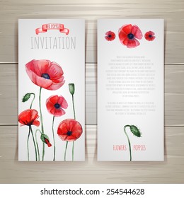 Watercolor red poppies. Document template