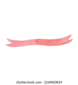 Watercolor Red Ribbon. Colored Decoration. Vector Illustration