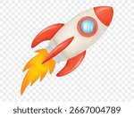 Watercolor red rocket for science, STEM projects, and creative school learning vector.