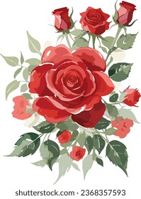 watercolor red rose bouquet, rose flower vector