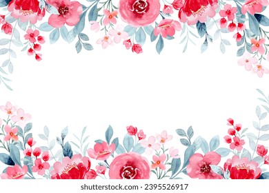 Watercolor red rose flower border for wedding, birthday, card, background, invitation, wallpaper, sticker, decoration etc.