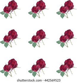 Watercolor Red Rose pattern. Vector rose flowers pattern