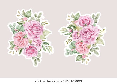 watercolor red rose sticker arrangement design