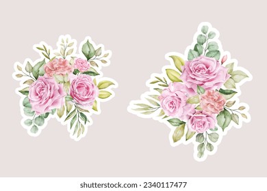 watercolor red rose sticker arrangement design