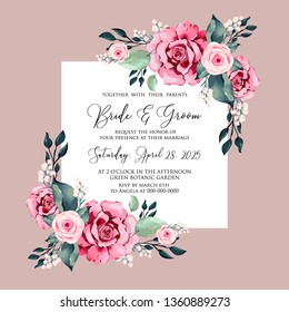 Watercolor red rose wedding invitation vector floral template