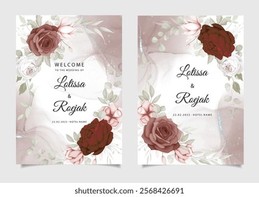 Watercolor Red Roses Floral Wedding card. Illustrator and designer. Wedding Invites, save the date, Birthday Invites, Video Invites, E-Cards.