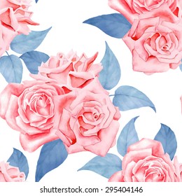 Watercolor red roses seamless pattern.
