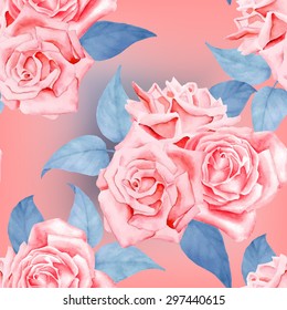 Watercolor red roses seamless pattern.