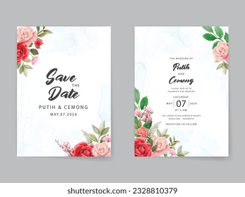 watercolor red roses wedding invitation card template