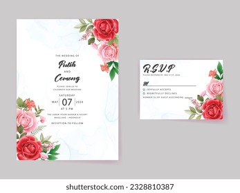 plantilla de tarjeta de invitación de boda color rojo de color agua