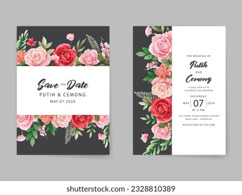watercolor red roses wedding invitation card template