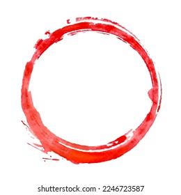 Watercolor Red round stroke isolated on white background. Vector illustration of circle stain with grunge texture.