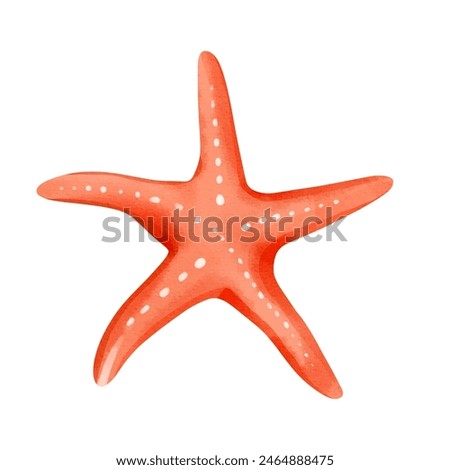 Watercolor red starfish. Watercolor summertime ocean element.