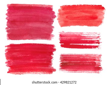 Watercolor red steins,drops,brushes,hand painting textures,objects.Vector  set.Valentines day Vintage background.Brush included.Love,romantic.Stripes isolated on white background.Watercolour spot