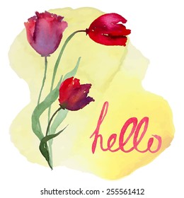 Watercolor red tulips