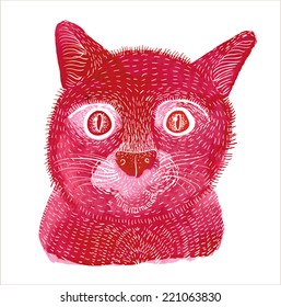 watercolor red vector cat hand drawing graphic portrait