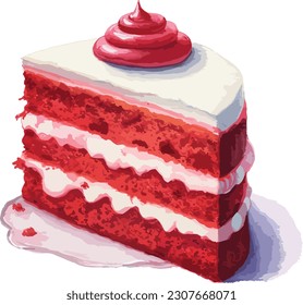 Watercolor Red velvet cake , Vector, illustration