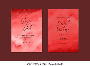 Watercolor red wedding invite card template design