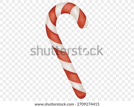 Watercolor red and white candy cane festive sweet Christmas holiday illustration. Vector.