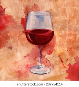 Watercolor red wine collage on a distressed artistic background, scalable vector graphic