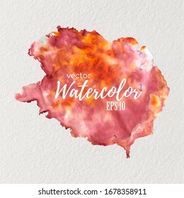 Watercolor red-orange stain. Hand drawn abstract art. Marble effect.