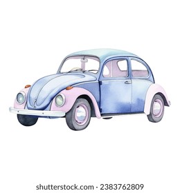 Watercolor retro car isolated on white background. Vintage auto. Vector illustration