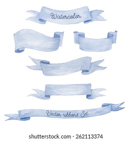 Watercolor ribbons set. Hand drawn stripes or banners for text.  Watercolor design elements isolated objects.