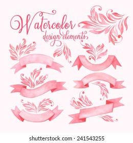 Watercolor ribbons set. Vector illustration