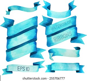 Watercolor ribbons. Vector design elements