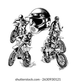 Watercolor riding motorcycle vector set icon