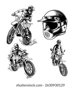 Watercolor riding motorcycle vector set icon