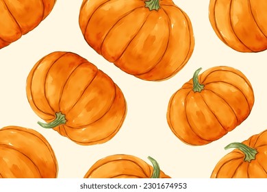 Watercolor ripe pumpkin seamless pattern vector illustration, seamless pattern background