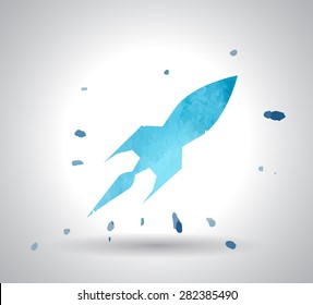 watercolor Rocket icon. Flat design style
