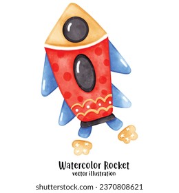 Watercolor Rocketship, Rocketship vector illustration, spaceship