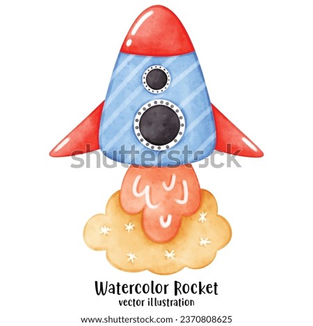 Watercolor Rocketship, Rocketship vector illustration, spaceship