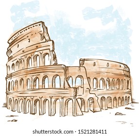 watercolor roman colosseum . illustration