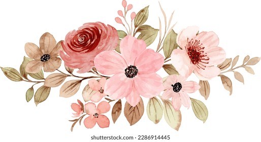 Watercolor rose flower bouquet for background, wedding, fabric, textile, greeting, card, wallpaper, banner, sticker, decoration etc.
