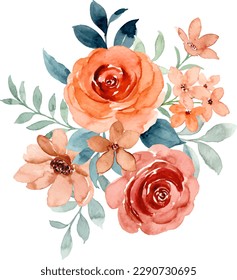 Watercolor rose flower bouquet for background, wedding, fabric, textile, greeting, card, wallpaper, banner, sticker, decoration etc.
