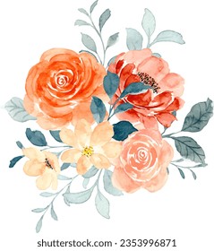 Watercolor rose flower bouquet for background, wedding, fabric, textile, greeting, card, wallpaper, banner, sticker, decoration etc.