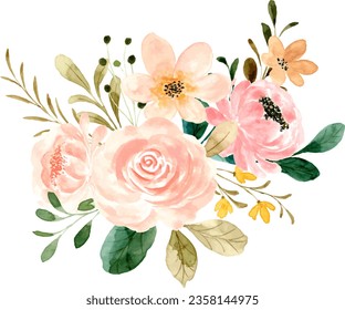 Watercolor rose flower bouquet for background, wedding, fabric, textile, greeting, card, wallpaper, banner, sticker, decoration etc.
