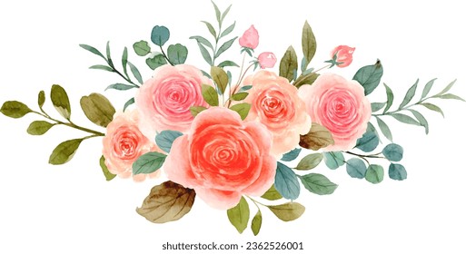 Watercolor rose flower bouquet for background, wedding, fabric, textile, greeting, card, wallpaper, banner, sticker, decoration etc.