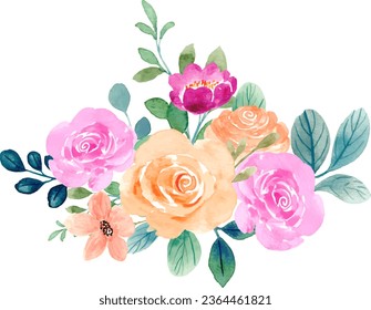 Watercolor rose flower bouquet for background, wedding, fabric, textile, greeting, card, wallpaper, banner, sticker, decoration etc.